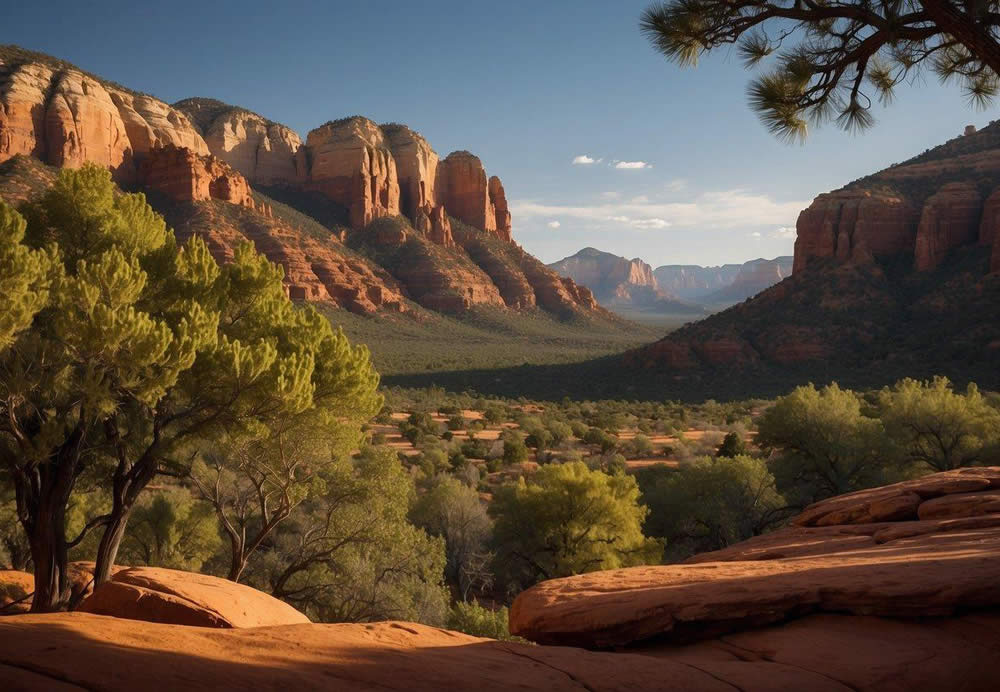 The serene landscape of Sedona, Arizona, with red rock formations and lush greenery, surrounding the top 10 best spas for 2024